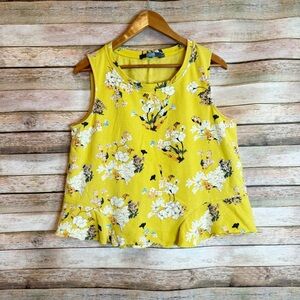 Anthropologie Yellow Floral Sleeveless Peplum Top